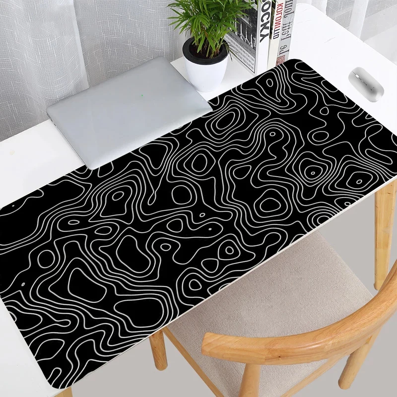 Retro Gaming Art - Black White Topographic Map XXL Mousepad