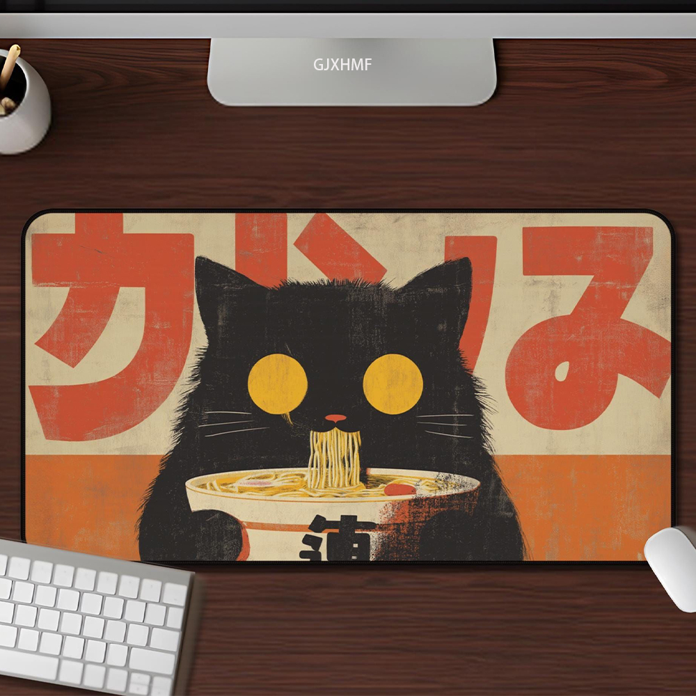 Retro Gaming Xl - Kawaii Black Cat Ramen Mouse Pad