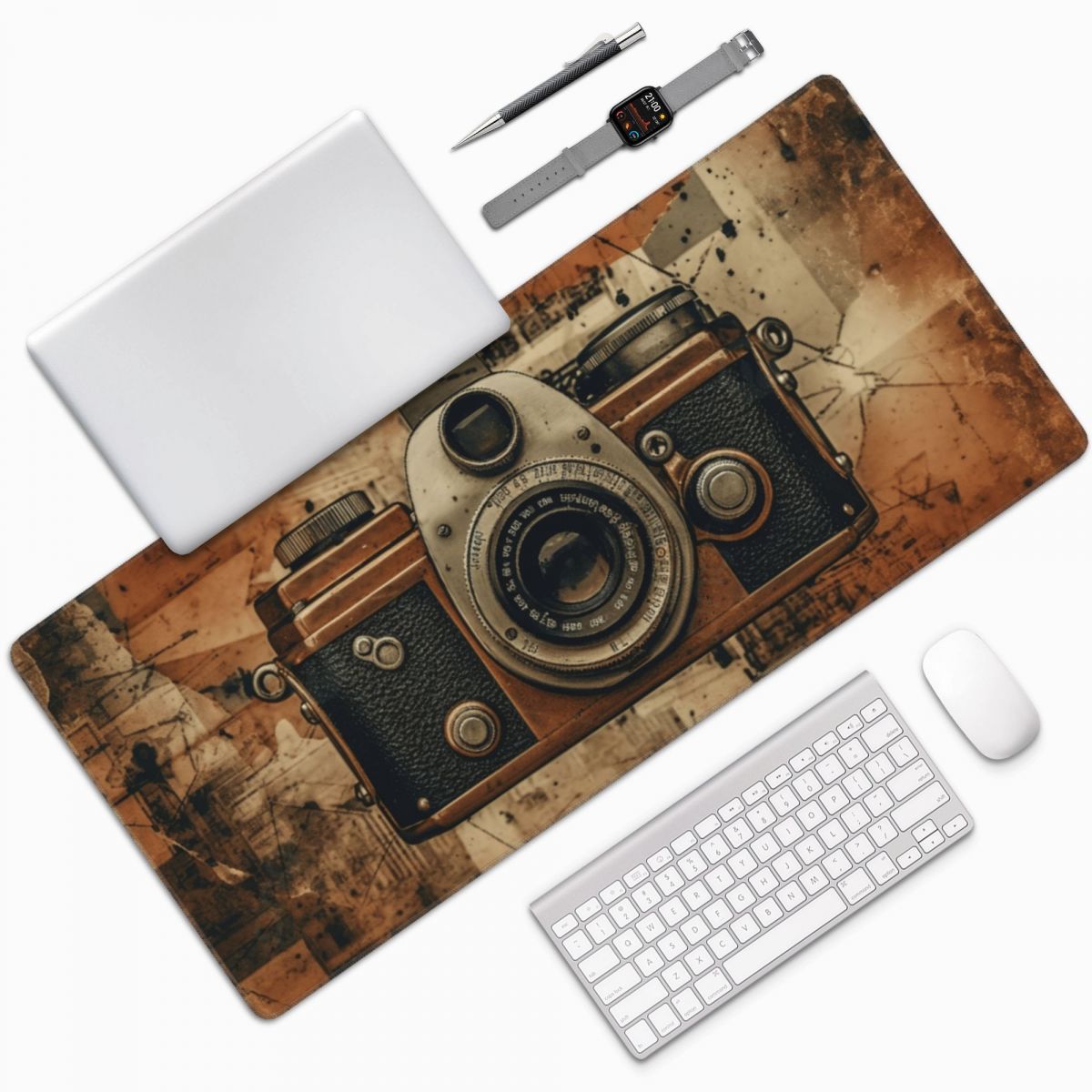 Retro Gaming Keyboard And Mouse - Retro Camera Artistic Large Mouse Pad