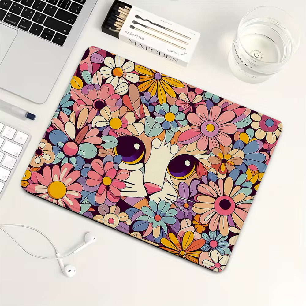 Retro Gaming Keyboard And Mouse - Retro floral cat Small Mouse Pad