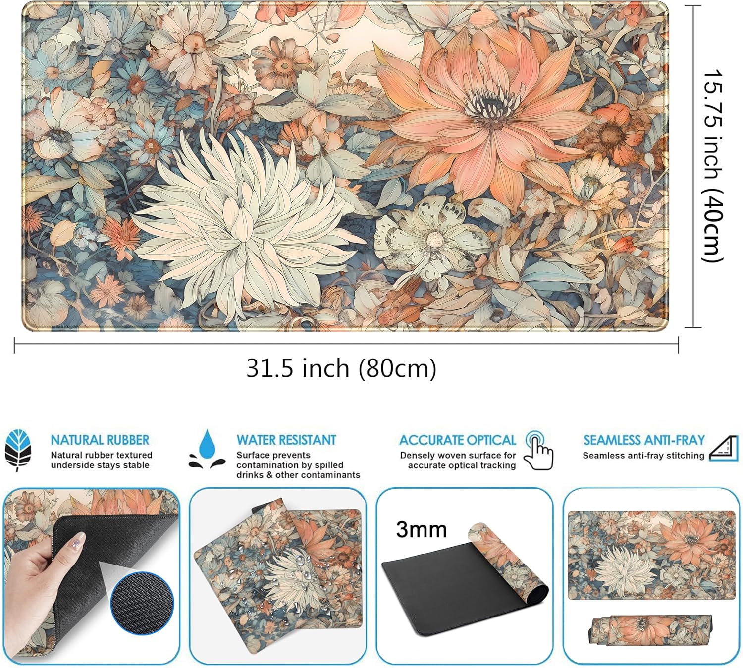 Retro Japanese Floral Desk Mat – Retro Gaming Keyboard And Mouse Bewertung und Preis